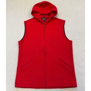 Vintage Woolrich Red Wool Hooded Vest Womens L/XL Full Zip USA Outdoor Hiking